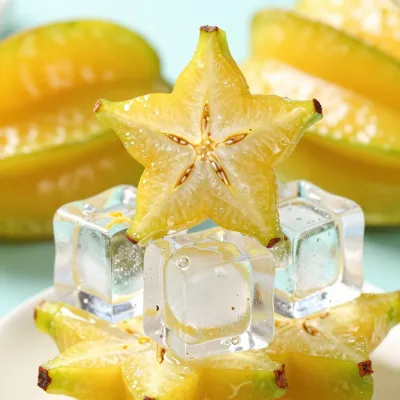 Starfruit Slice on Ice Cubes - Food - AI generated image