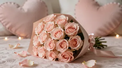 Soft Pink Roses Bouquet Centerpiece - Flowers - AI generated image