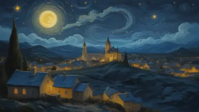 Village with Church in Van Gogh Style - Architecture - AI generated image