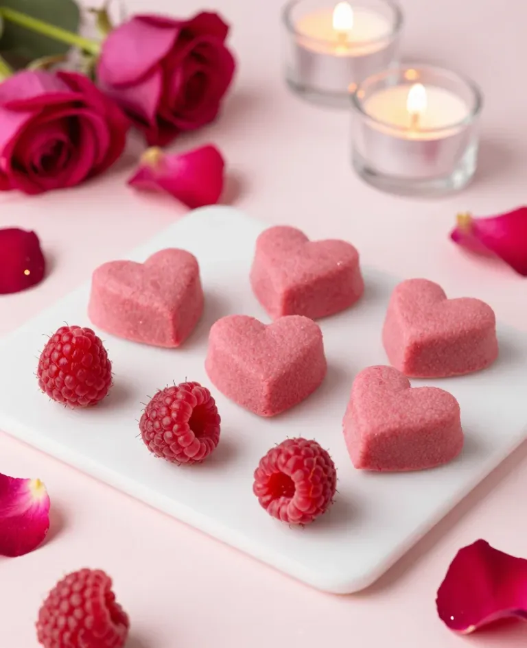 Heart-Shaped Mounds with Raspberries - Food - AI generated image