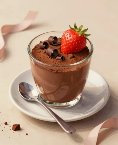 Chocolate Mousse Cup with Strawberry Garnish - Dessert - AI generated image