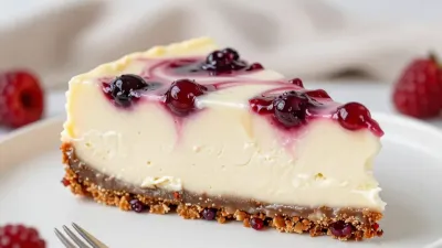 Cheesecake Slice with Berry Swirl - Food - AI generated image
