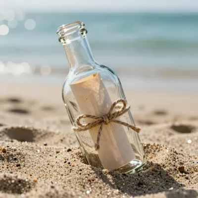 Message in a Bottle on Sandy Beach - Beach - AI generated image