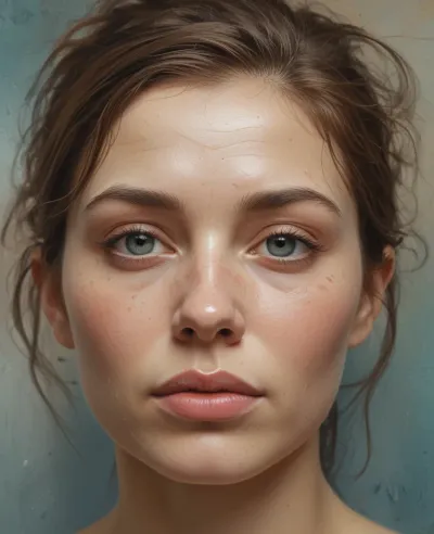 Impasto Portrait of Young Woman with Blue Eyes - Portrait - AI generated image