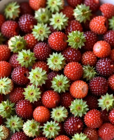 Tiny Wild Strawberries Abundant Close-Up - Food - AI generated image