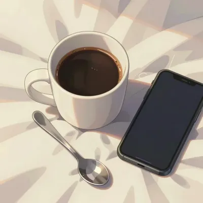 Coffee Cup with Smartphone on Tablecloth - Food - AI generated image
