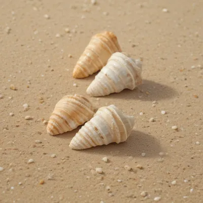 Conical Seashells on Sandy Beach - Seashells - AI generated image