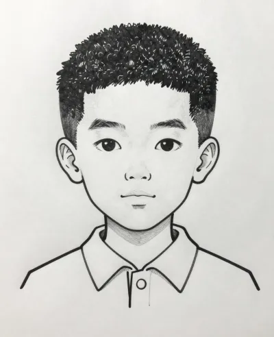 Afro-Boy Portrait with Short, Spiky Hair - Portrait - AI generated image
