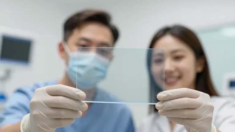 Medical Professionals Reviewing Transparent X-ray Slide - Healthcare - AI generated image