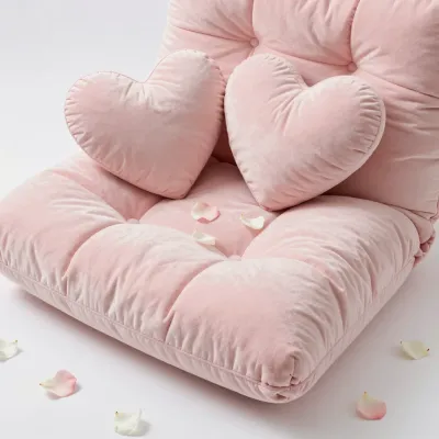 Pink Heart Pillow on Velvet Chair - Furniture - AI generated image