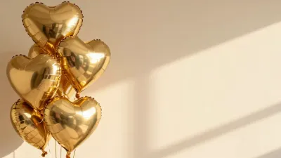 Golden Heart Balloons Gleaming in Sunlight - Celebration - AI generated image