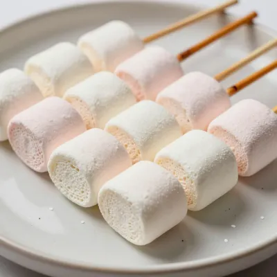 Marshmallow Pretzel Bites on White Plate - Food - AI generated image