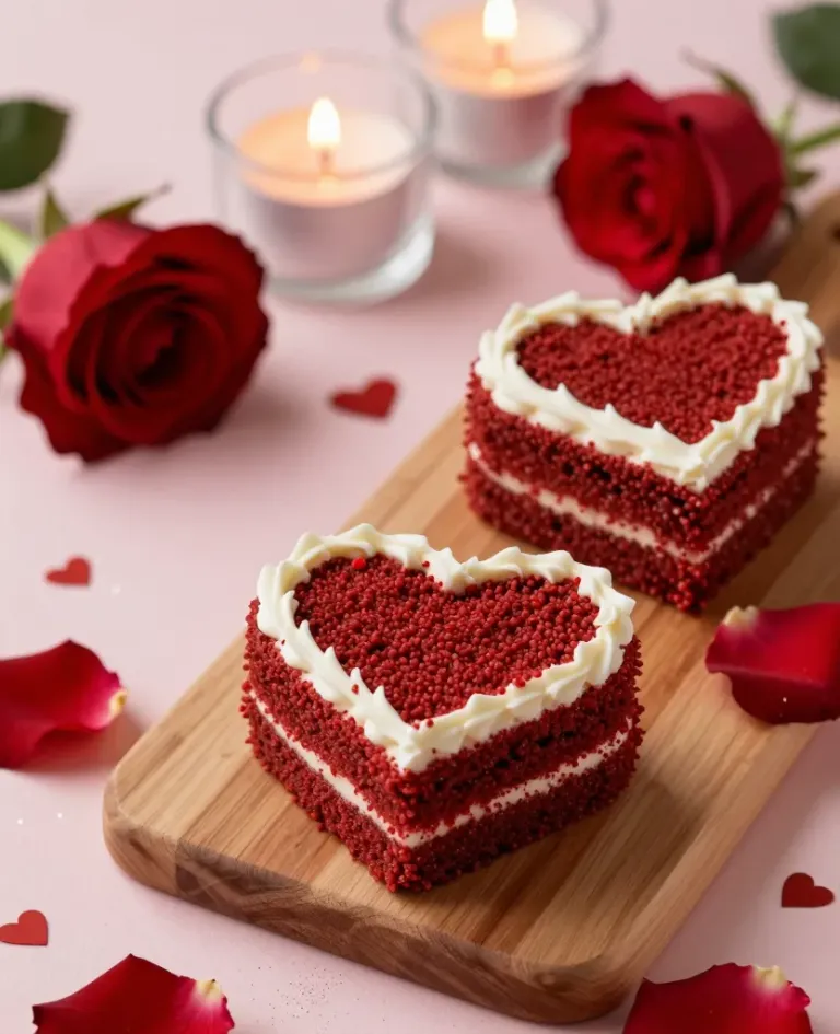 Heart-Shaped Red Velvet Cake Romantic Setting - Food - AI generated image