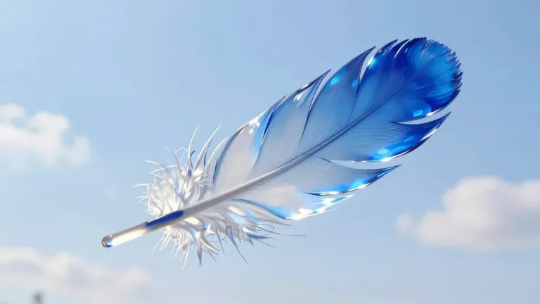 Translucent Blue Feather Floating in Serene Sky - Nature - AI generated image