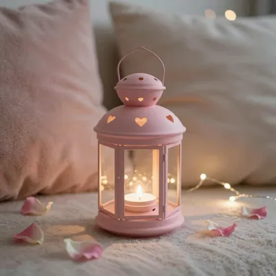 Pink Lantern with Heart Cutouts Glowing - Lantern - AI generated image