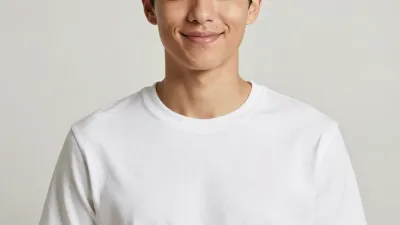 Smiling Person in White T-Shirt - Portrait - AI generated image
