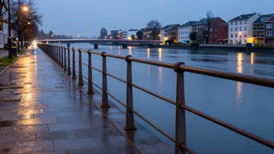 Wet Canal Walkway Evening Reflections - Urban - AI generated image