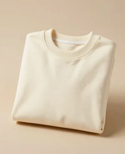 Folded Cream Crewneck Sweater Soft Texture - Fashion - AI generated image