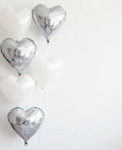 Silver & White Heart Balloons Clustered - Event - AI generated image