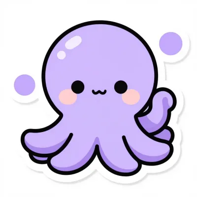 Lavender Octopus Smiling with Raised Tentacles - Animals - AI generated image