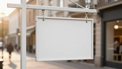 Blank Sign Hanging on City Sidewalk at Sunset - Sign - AI generated image