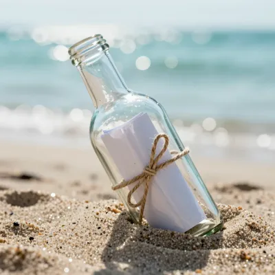 Message in a Bottle on Sandy Beach - Nature - AI generated image