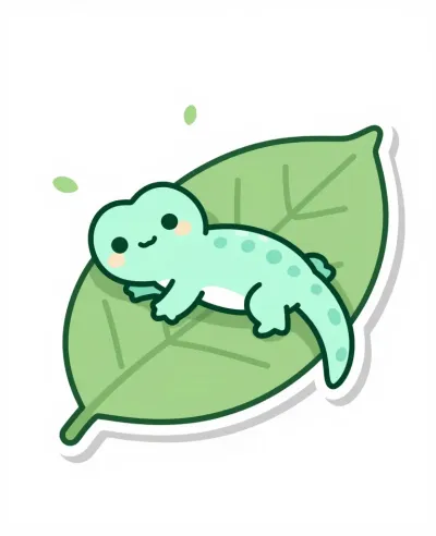 Pastel Lizard Resting on Leaf - Animals - AI generated image