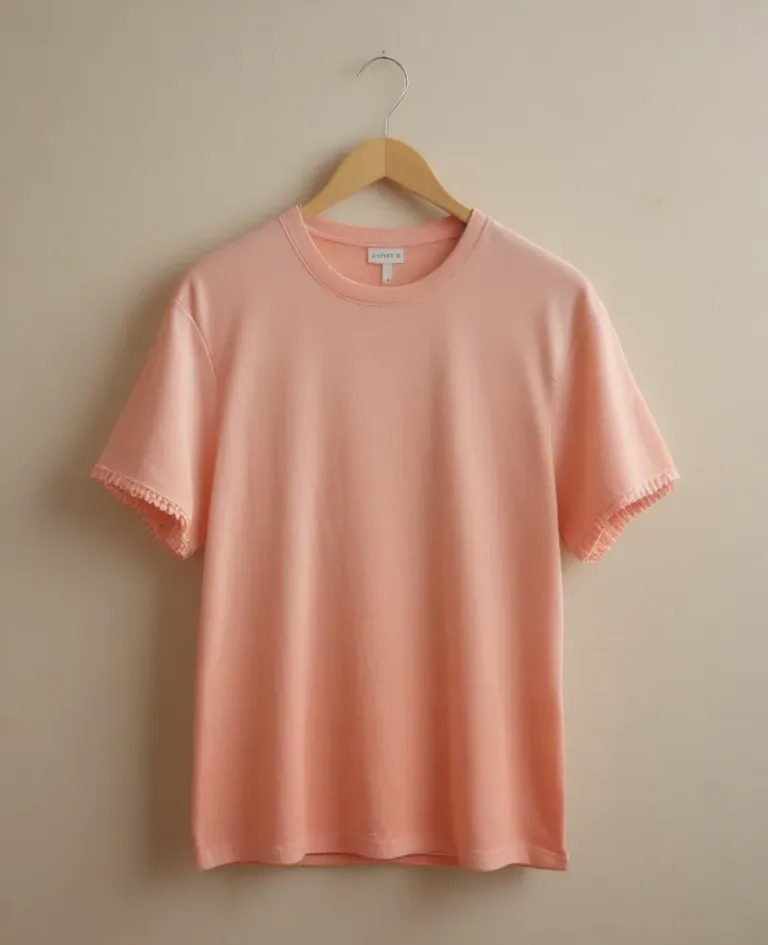 Peach T-Shirt with Ruffled Edges Hanging - Fashion - AI generated image