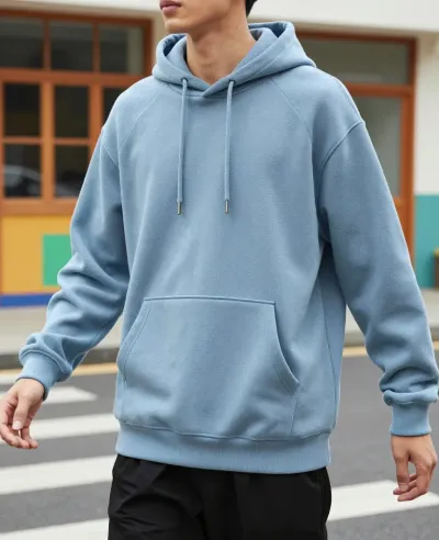 Pastel-Blue Hoodie in Soft Golden Light - Fashion - AI generated image