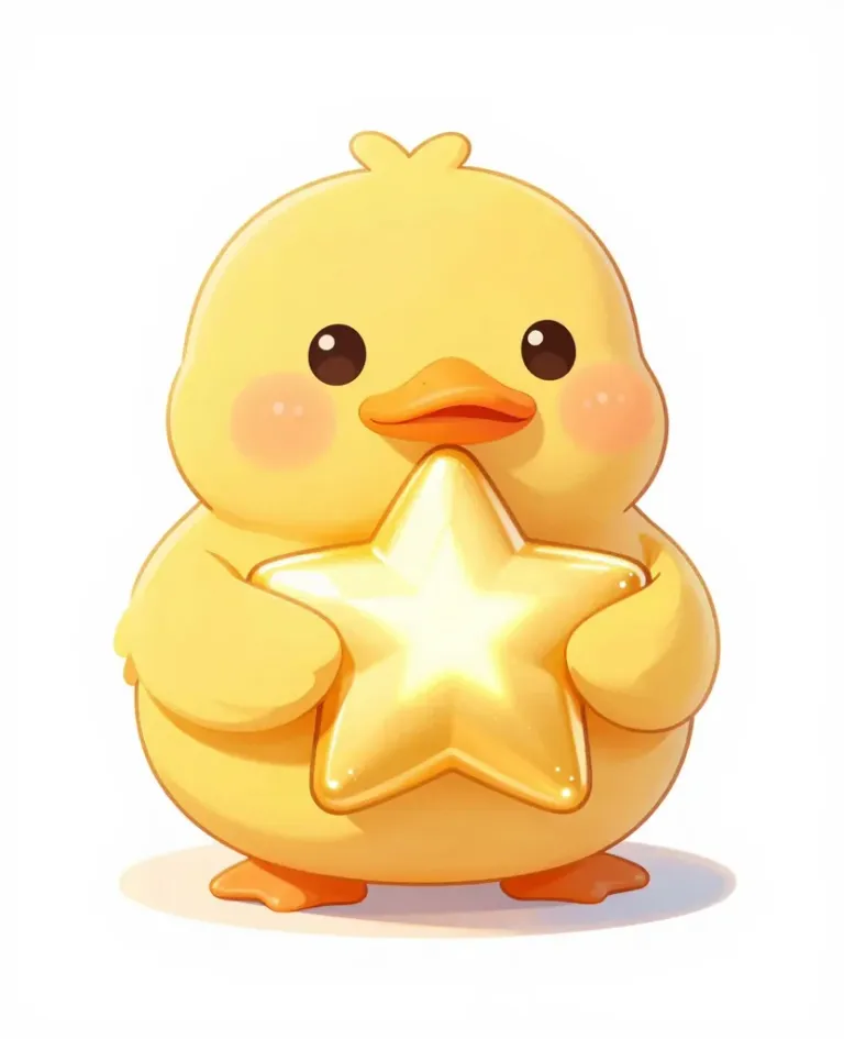 Yellow Duckling Hugging Golden Star - Animals - AI generated image