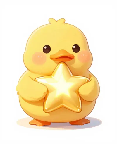 Yellow Duckling Hugging Golden Star - Animals - AI generated image