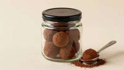 Truffles in Glass Jar with Fine Powder - Food - AI generated image