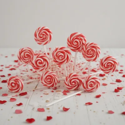 Swirled Lollipops with Red and White Stripes - Food - AI generated image