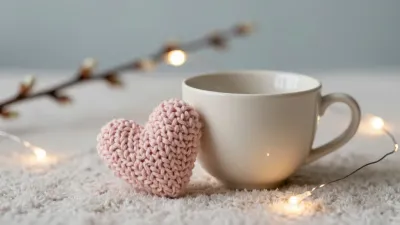 Teacup with Knitted Hearts Dreamy Scene - Food - AI generated image