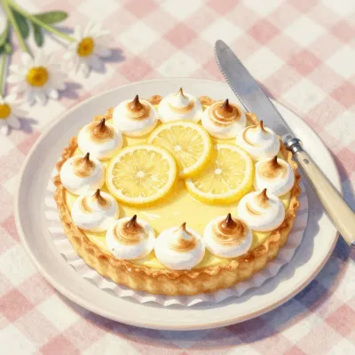 Lemon Tart with Meringue and Lemon Slices - Food - AI generated image