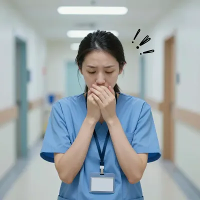 Burnout Nurse in Blue Scrubs - Healthcare - AI generated image