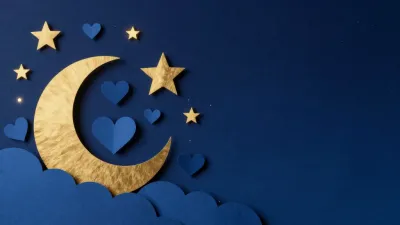 Golden Crescent Moon and Stars in Midnight Dreamscape - Night - AI generated image