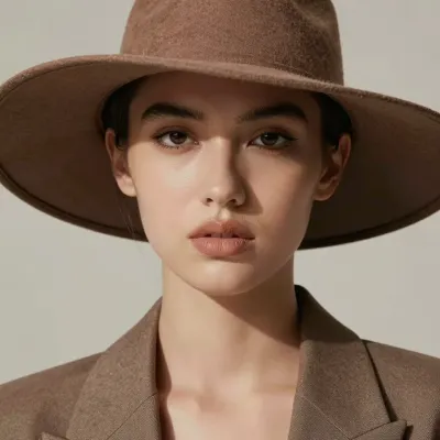 Woman in Wide-Brimmed Hat with Soft Lighting - Fashion - AI generated image