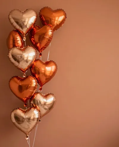 Burnt Orange Heart Balloons Reflecting Light - Celebration - AI generated image