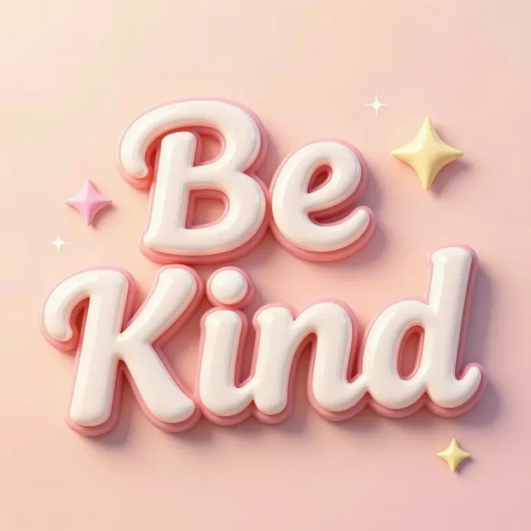 Glossy 'Be Kind' Words on Blush Pink Background - Typography - AI generated image