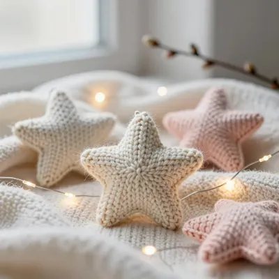 Cream and Pink Knitted Stars on Textured Blanket - Knitting - AI generated image