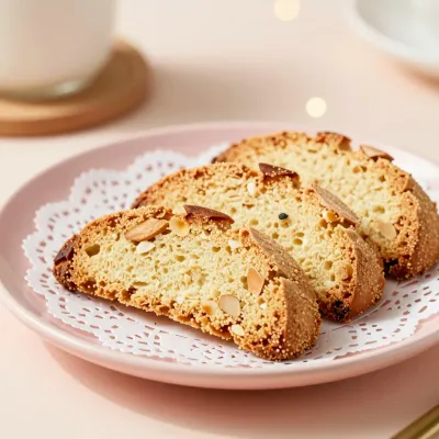 Almond Biscotti Sliced on White Doily - Bakery - AI generated image