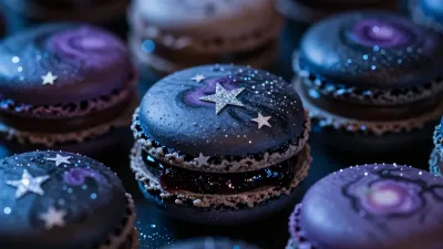Galaxy-Themed Macarons with Glitter Stars - Food - AI generated image