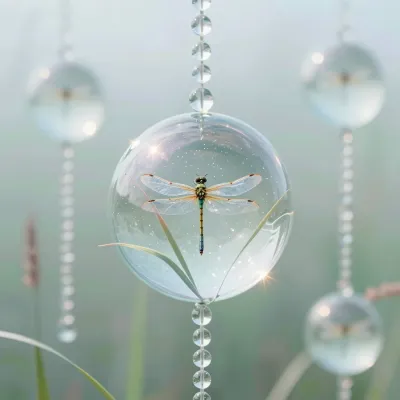 Dragonfly Encased in Glass Sphere - Nature - AI generated image