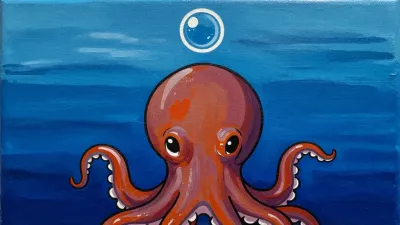 Translucent Octopus with Bubbles in Deep Blue Ocean - Marine Life - AI generated image