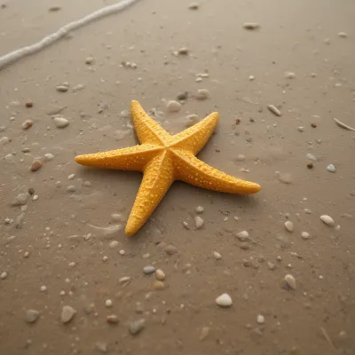 Yellow Starfish Resting on Sandy Beach - Beach - AI generated image