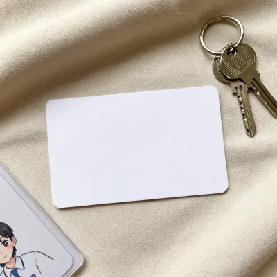 Library Card and Keyring on Soft Fabric - Stationery - AI generated image