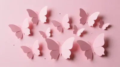 Paper Butterflies Arranged in Soft Pink Palette - Art - AI generated image