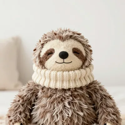 Plush Sloth Toy Wearing Knit Scarf - Plush Toys - AI generated image