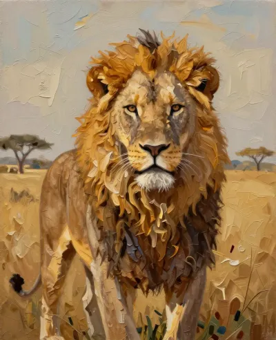 Golden Lion Mane Flowing in Soft Sunlight - Wildlife - AI generated image